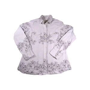 GEF France Flowers Leafs All Over Print Button Up Long Sleeve Shirt